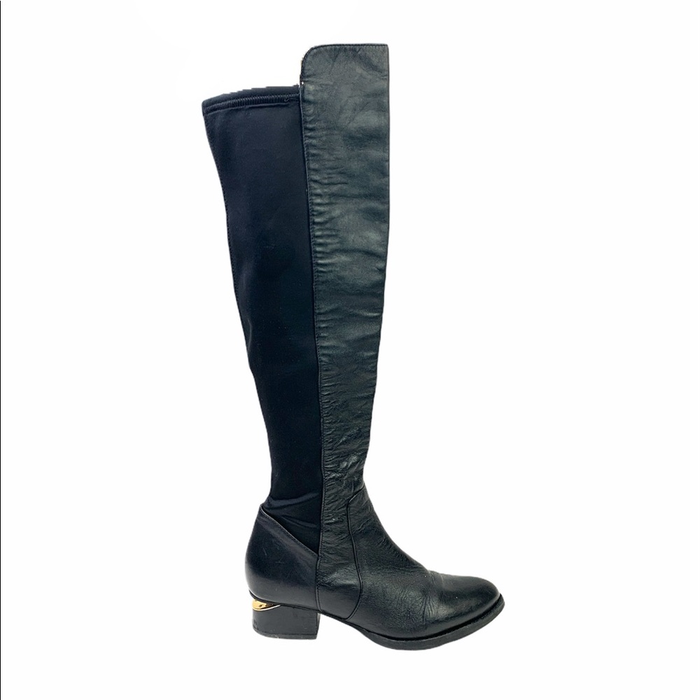 Belle Classical knee high black leather boots 6 stretch panel